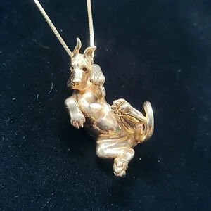 Virginia Perry Gardner Puppy on back Dane Scooby 14k pin pendant necklace
